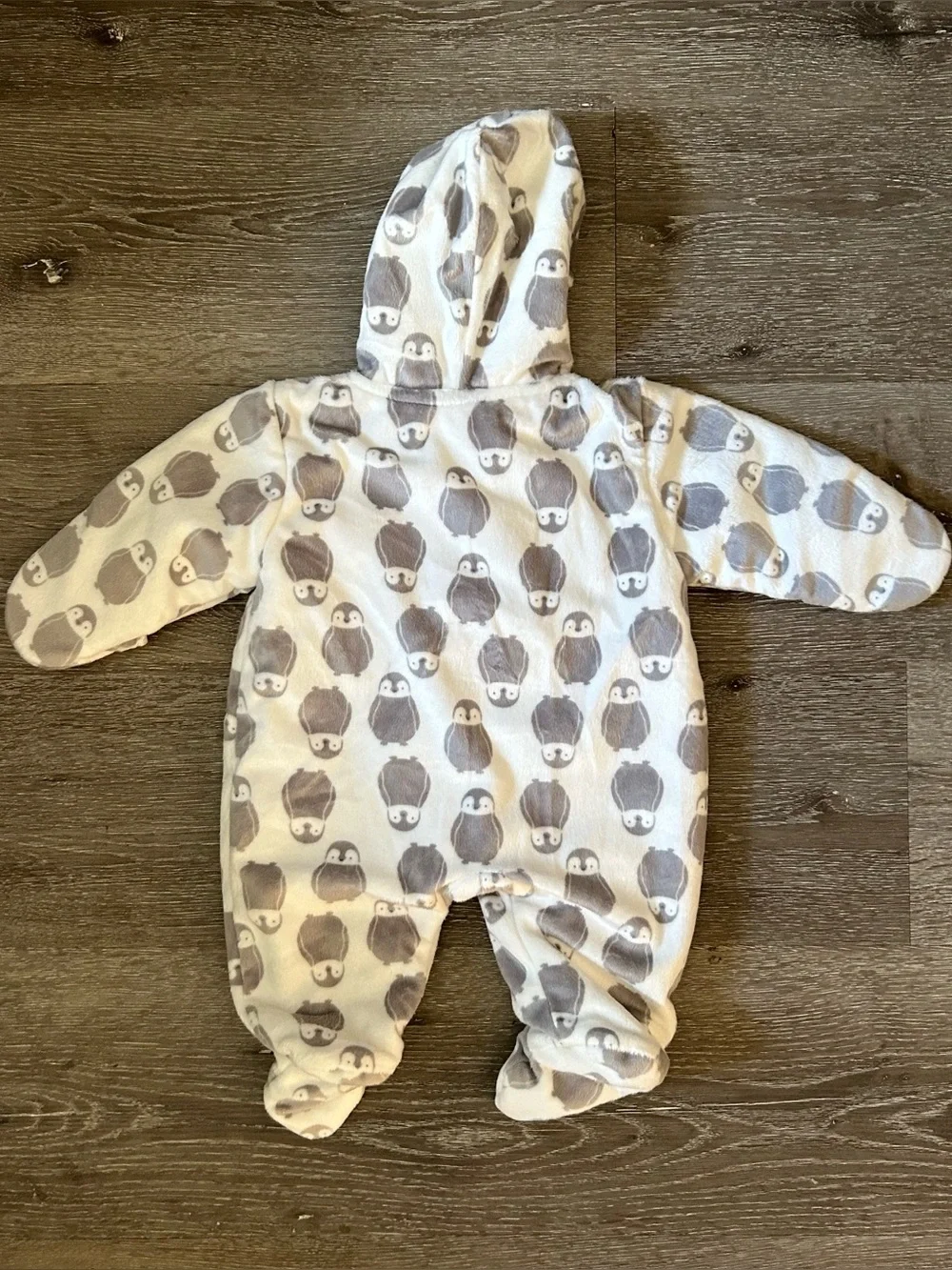 Carter’s Newborn White & Gray Penguin Zip Up Soft Warm Baby Winter Bodysuit